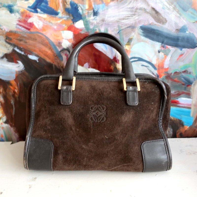 中古LOEWE咖啡色猄皮手提袋手提包 美品高質 意大利二手古著珠寶 - 手提包/手提袋 - 真皮 咖啡色
