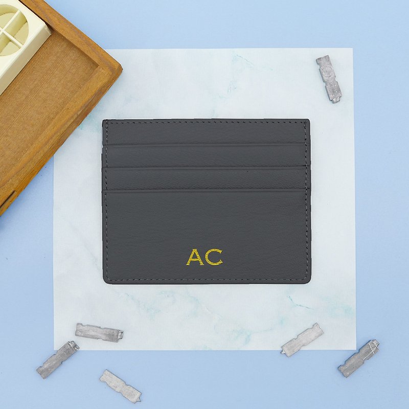 Customized Gift Italian Genuine Leather Grey Card Sleeve Wallet Small Wallet Card Holder Card Holder - กระเป๋าสตางค์ - หนังแท้ สีเทา