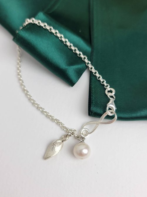A.pearl 水晶純銀輕珠寶 無限純銀珍珠手鍊/純銀/純銀輕珠寶