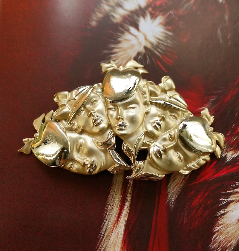 【American Western Antique Jewelry】キャラクターをモチーフにした女性の似顔絵ピンブローチ - ピンバッジ・ピンズ - 金属 ゴールド