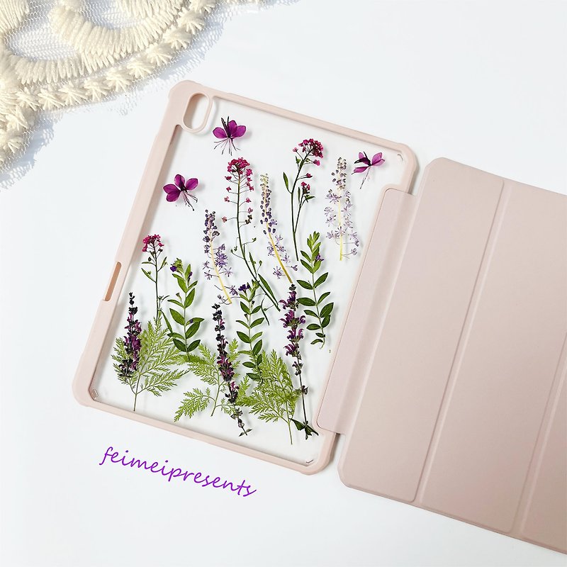 Purple Love Handmade Pressed Flower iPad Case for New iPad Air 11in 13in - เคส/ซองมือถือ - พืช/ดอกไม้ 