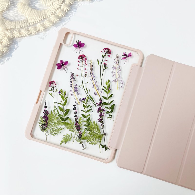 Purple Love Handmade Pressed Flower iPad Case for New iPad Air 11in 13in - เคส/ซองมือถือ - พืช/ดอกไม้ 