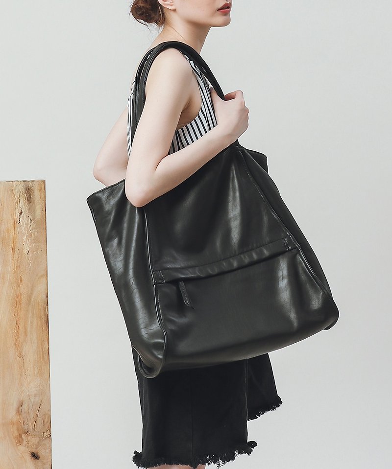 Fine Line Sheepskin Tot Large Briefcase - Black - Handbags & Totes - Genuine Leather Black