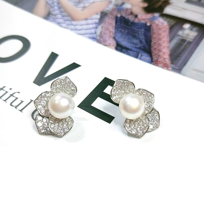 I JEWELRY ultra-exclusive top extravagance flowers large pearl sterling silver Stone sterling silver earrings attached guarantee card - Earrings & Clip-ons - Sterling Silver Silver