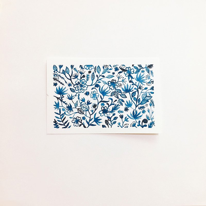 獨家原創水彩（原畫）藍色繁花純手繪禮物萬用卡賀卡明信片裝飾畫卡片 - 心意卡/卡片 - 紙 藍色