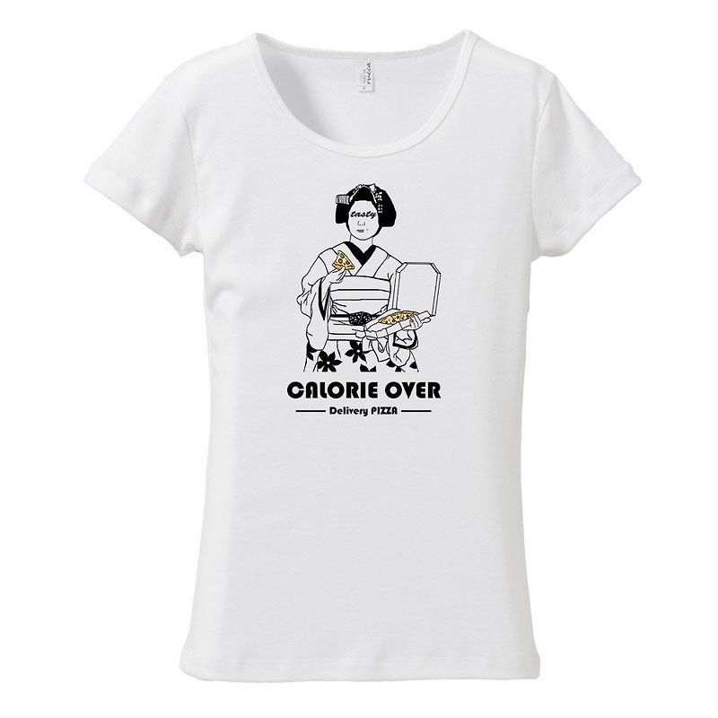 Ladies T-shirt / Delivery pizza - เสื้อยืดผู้หญิง - ผ้าฝ้าย/ผ้าลินิน ขาว