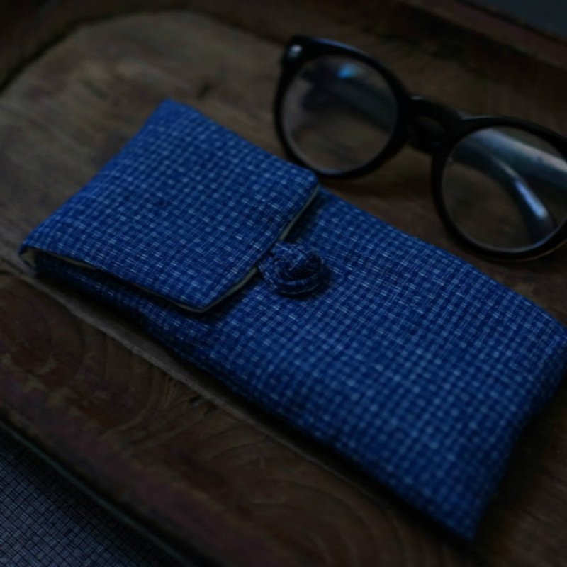 多花色 藍色細格 手織布盤扣複古眼鏡袋 墨鏡袋 手串袋首飾袋