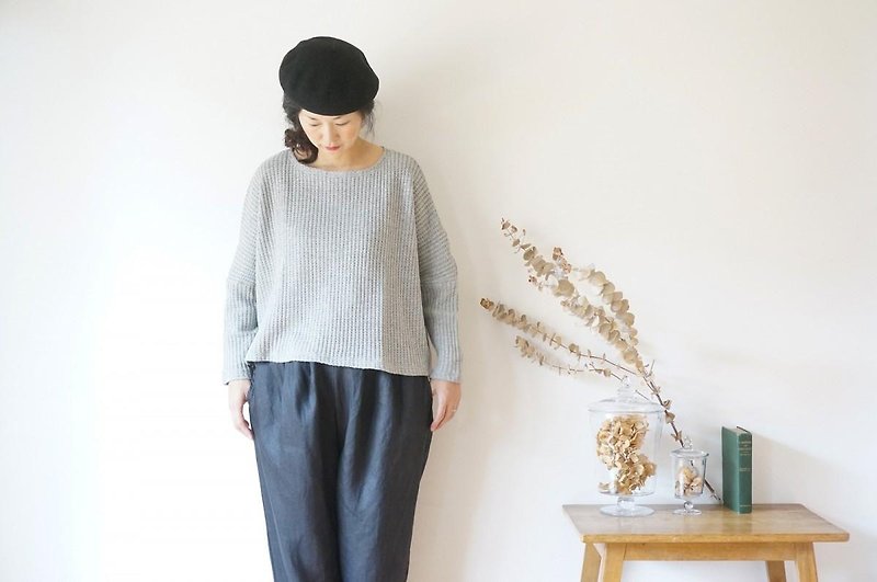 Waffle Drop Shoulder Wide Knit LADY'S GRAY - トップス - コットン・麻 