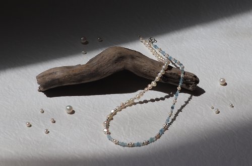 bear.studio Pearl necklace—Aqua I 半半寶石珍珠項鍊
