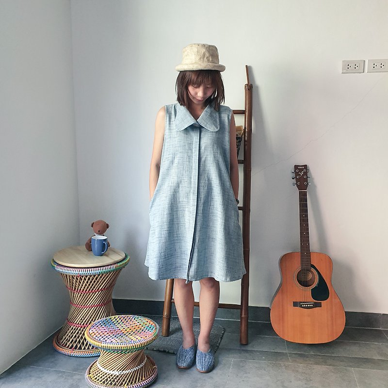 PANCAKE DRESS BlueGray - 洋裝/連身裙 - 棉．麻 橘色