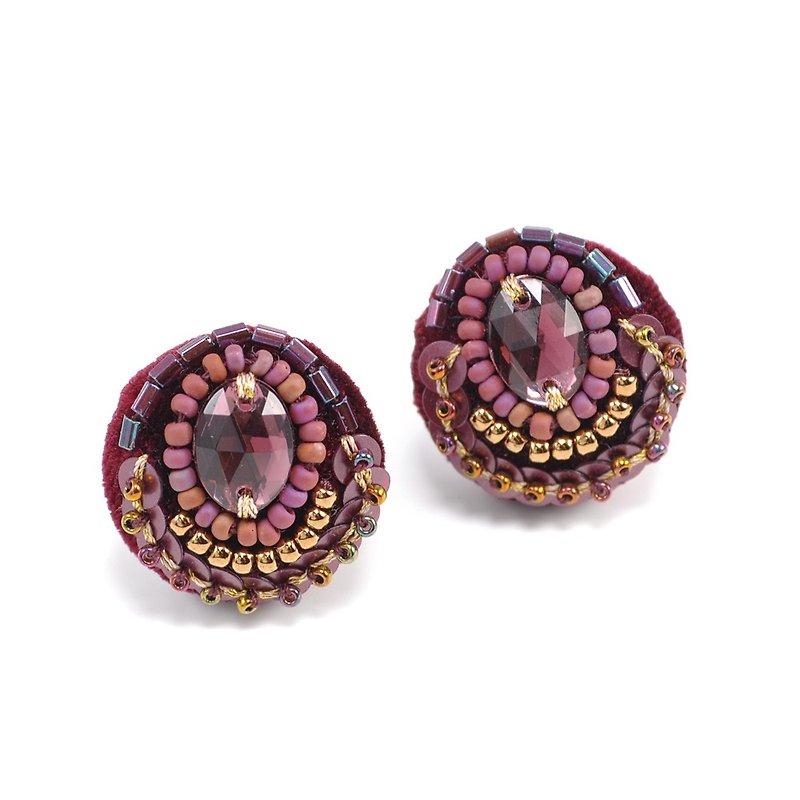 耳環 statement and sparkle beaded circle earrings, gorgeous clip on earrings No.1 - 耳環/耳夾 - 塑膠 紅色