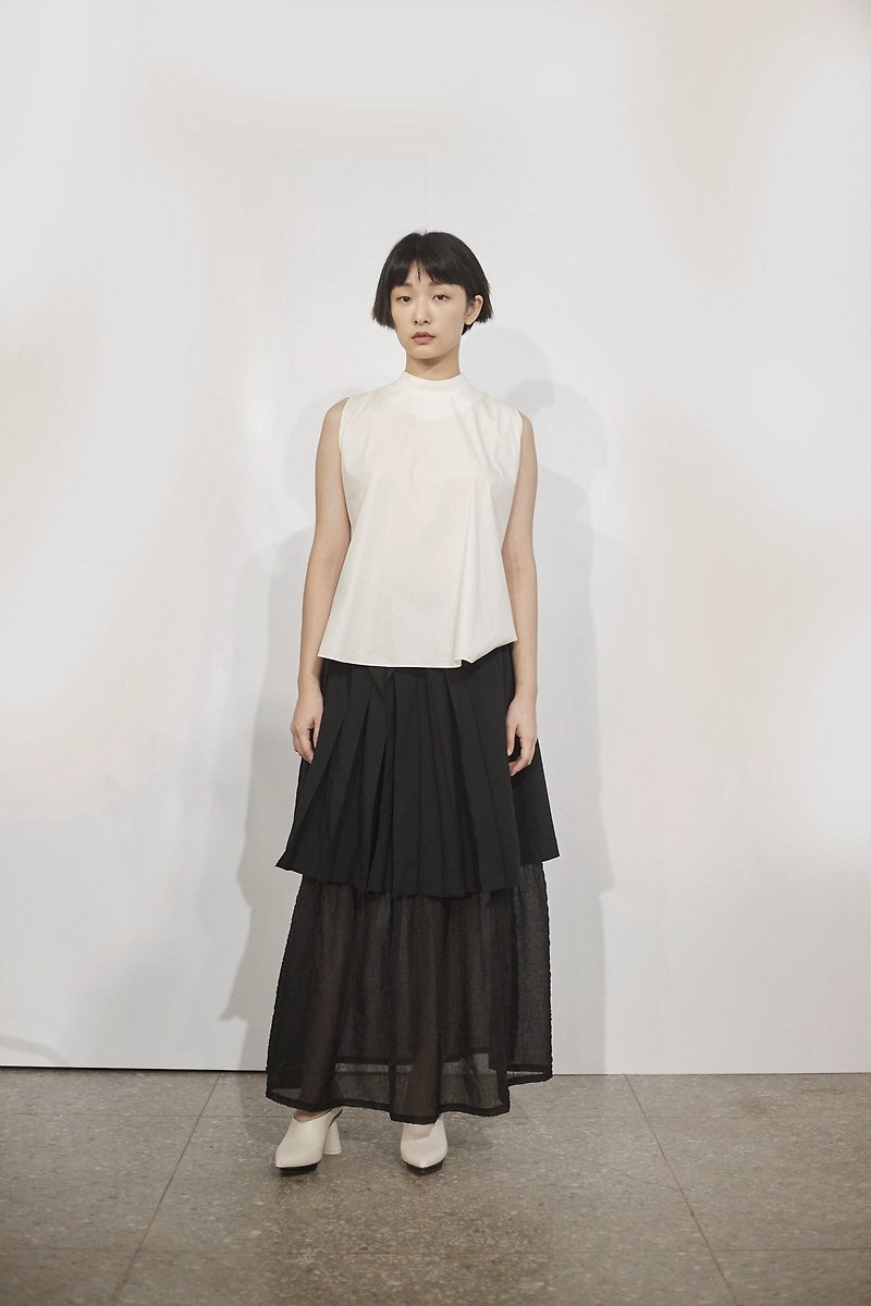 Black two-section layered skirt - กระโปรง - เส้นใยสังเคราะห์ สีดำ