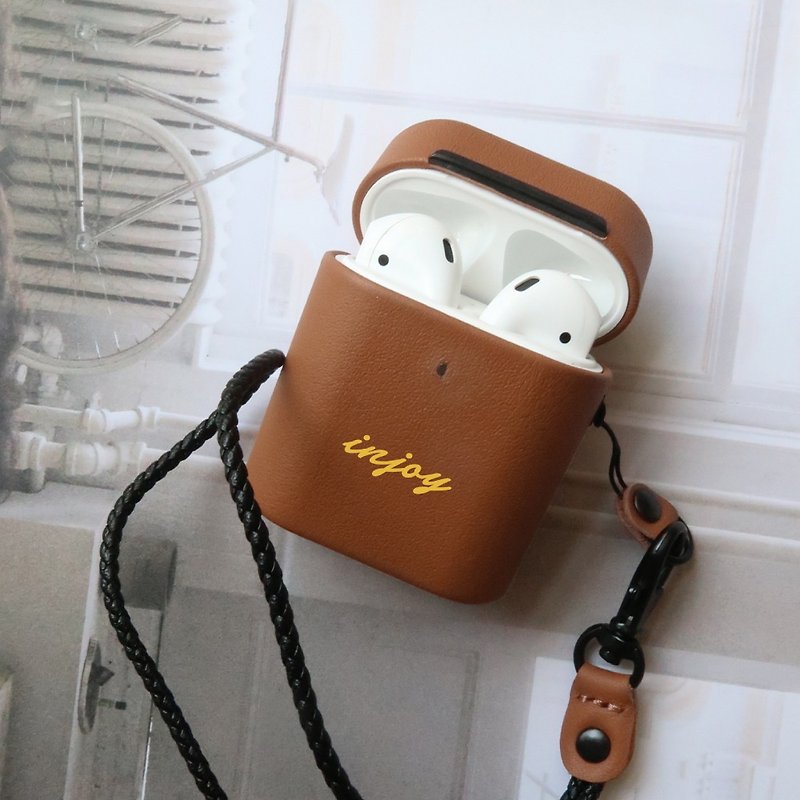 Leather AirPods Case, Custom Leather Case for Apple AirPods 1 & 2 - Headphones & Earbuds Storage - Plastic Black