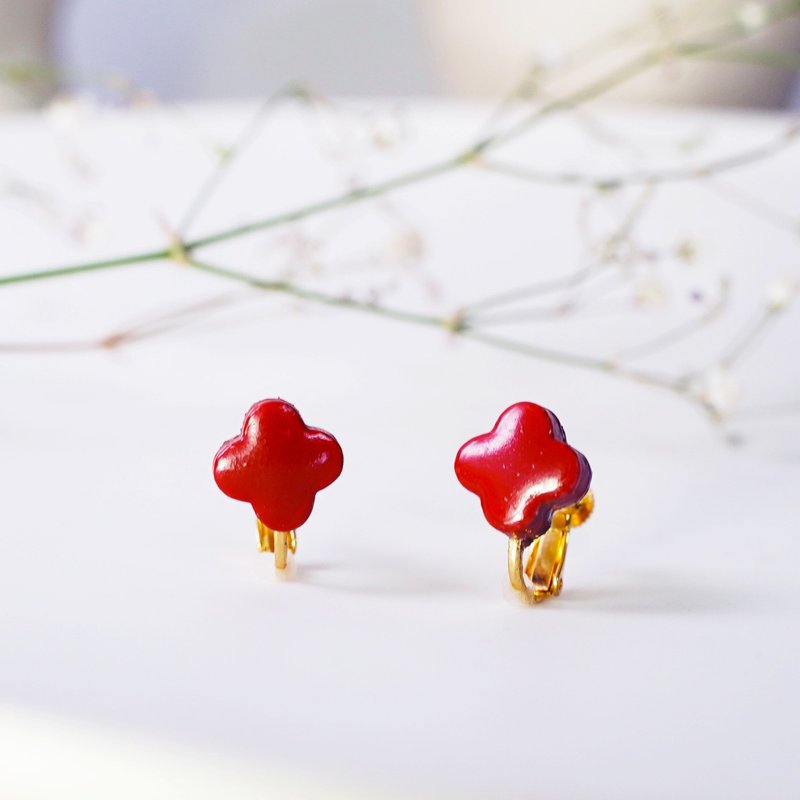 美濃焼タイル ピアス イヤリング 小花 レッド ハンドペイント - ピアス・イヤリング - 陶器 レッド