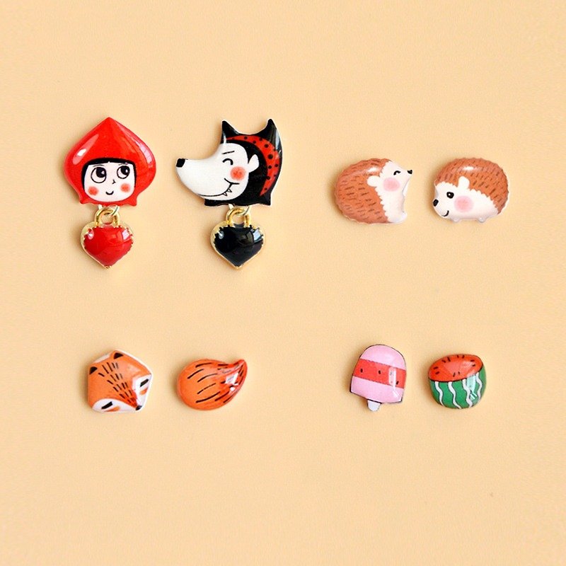 Mori earrings earrings cute ear clip blessing gift - Earrings & Clip-ons - Plastic Orange