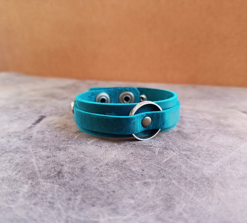 Adjustable Grief Bracelet Ringholder with Free Custom Secret Message, Unisex - Bracelets - Genuine Leather Blue