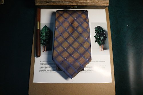 壞紳士 褐色大菱格真絲領帶商務正裝百搭necktie
