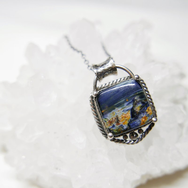 handmade silver pietersite pendant - Necklaces - Gemstone Blue