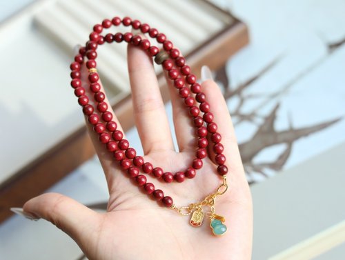 Angel's tears 天使之淚 Jewelry Design 6mm天然原礦硃砂. 紫金砂 危料藍水翡翠納福葫蘆 設計多圈手串項s