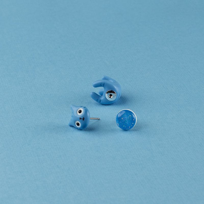 Blue Polymer Clay Earrings - Blue Spring Cat Earrings - ต่างหู - ดินเหนียว สีน้ำเงิน