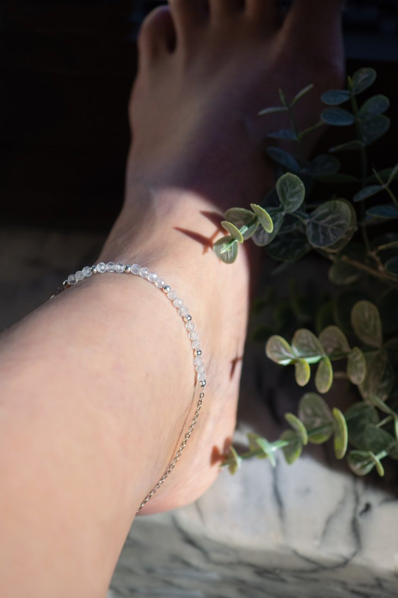 925 Silver Leg Bracelet, Moonstone Anklet, Capricorn stone, Christmas gift - 手鍊/手環 - 寶石 白色