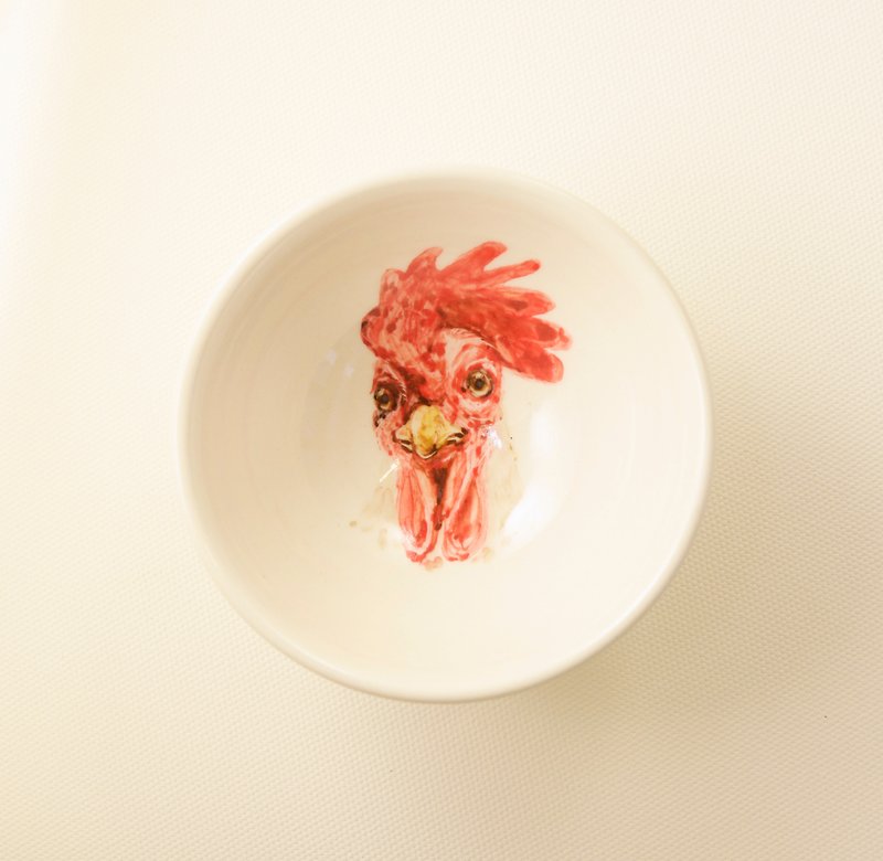 Hand-painted small tea cup-12 zodiac small cup chicken - ถ้วย - เครื่องลายคราม สีแดง