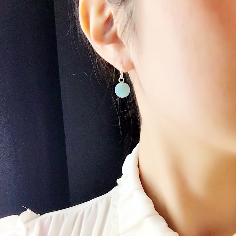 亞馬遜石純銀耳環 蒂芙尼藍小花 無電鍍抗過敏 附拭銀布、矽膠耳塞 - 耳環/耳夾 - 寶石 藍色