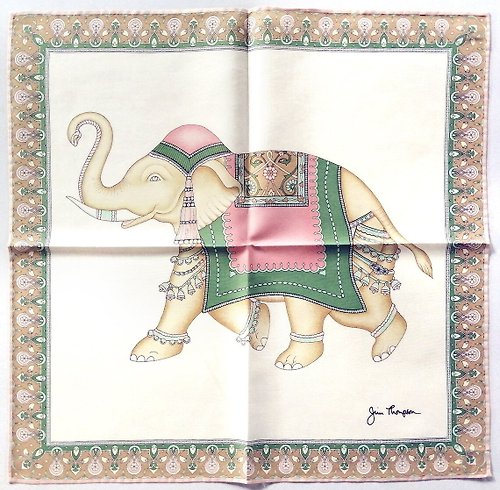 orangesodapanda Jim Thompson Vintage Silk Handkerchief 16 x 15.5 inches Royal Thai Elephant