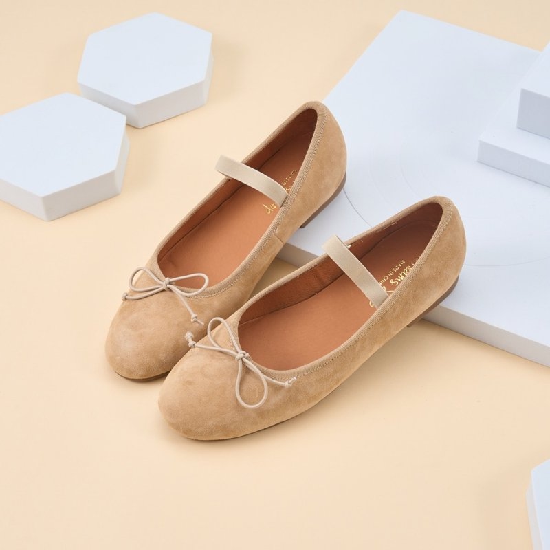 2Way_Suede Bow Mary Jane Flats Apricot - Mary Jane Shoes & Ballet Shoes - Genuine Leather Khaki