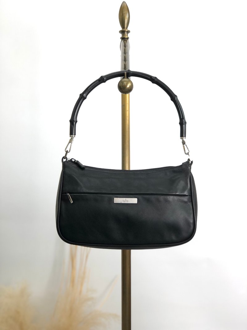 【 日本直送　名牌中古包 】GUCCI グッチ ショルダーバッグ ブラック ロゴ レザー バンブー vintage ヴィンテージ オールド nh2kf3 - 側背包/斜背包 - 真皮 黑色