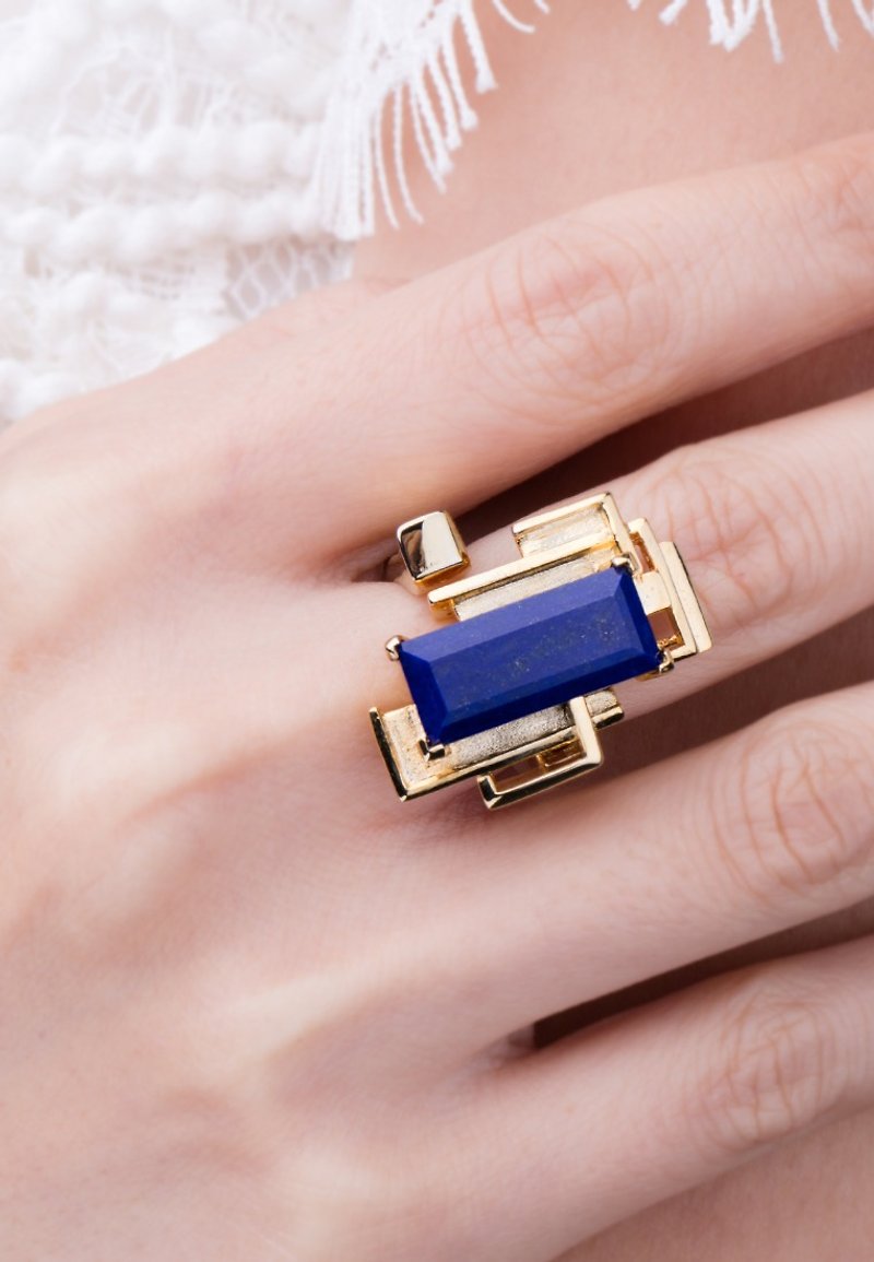PARADEISOS | Lapis Lazuli Ring Gemstone - แหวนทั่วไป - เครื่องเพชรพลอย สีน้ำเงิน