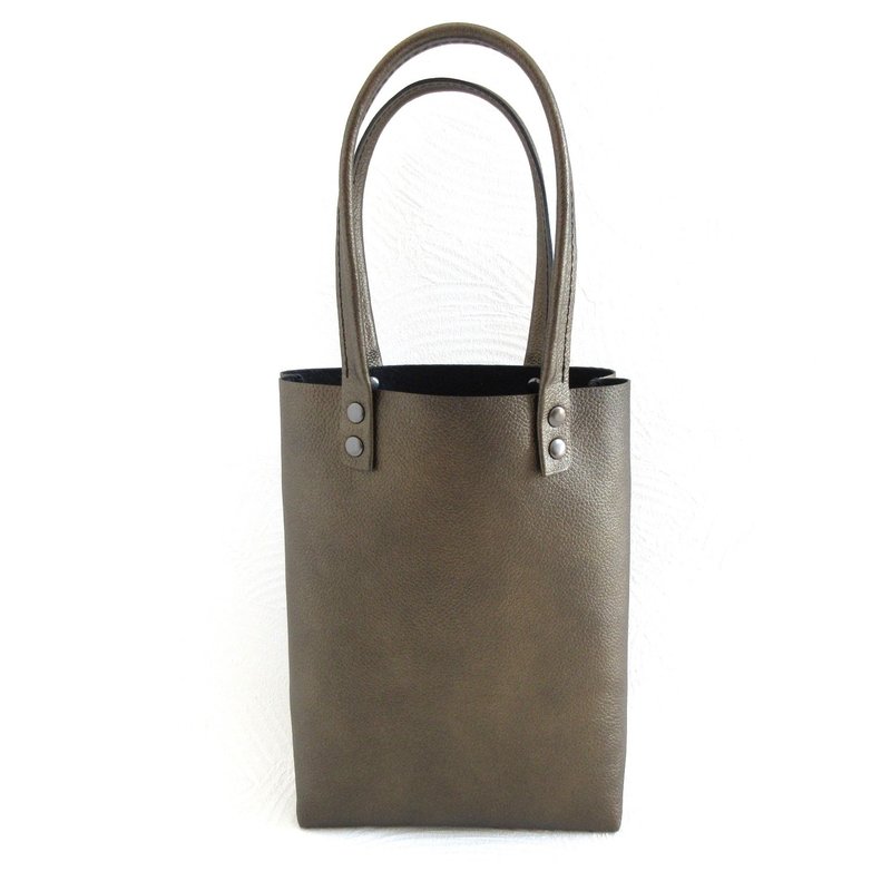 Easy to Hold / Cowhide / Plump Triangular Gusset Box Mini Tote / Shrink Leather / Antique Gold / 0578 - Handbags & Totes - Genuine Leather Gold