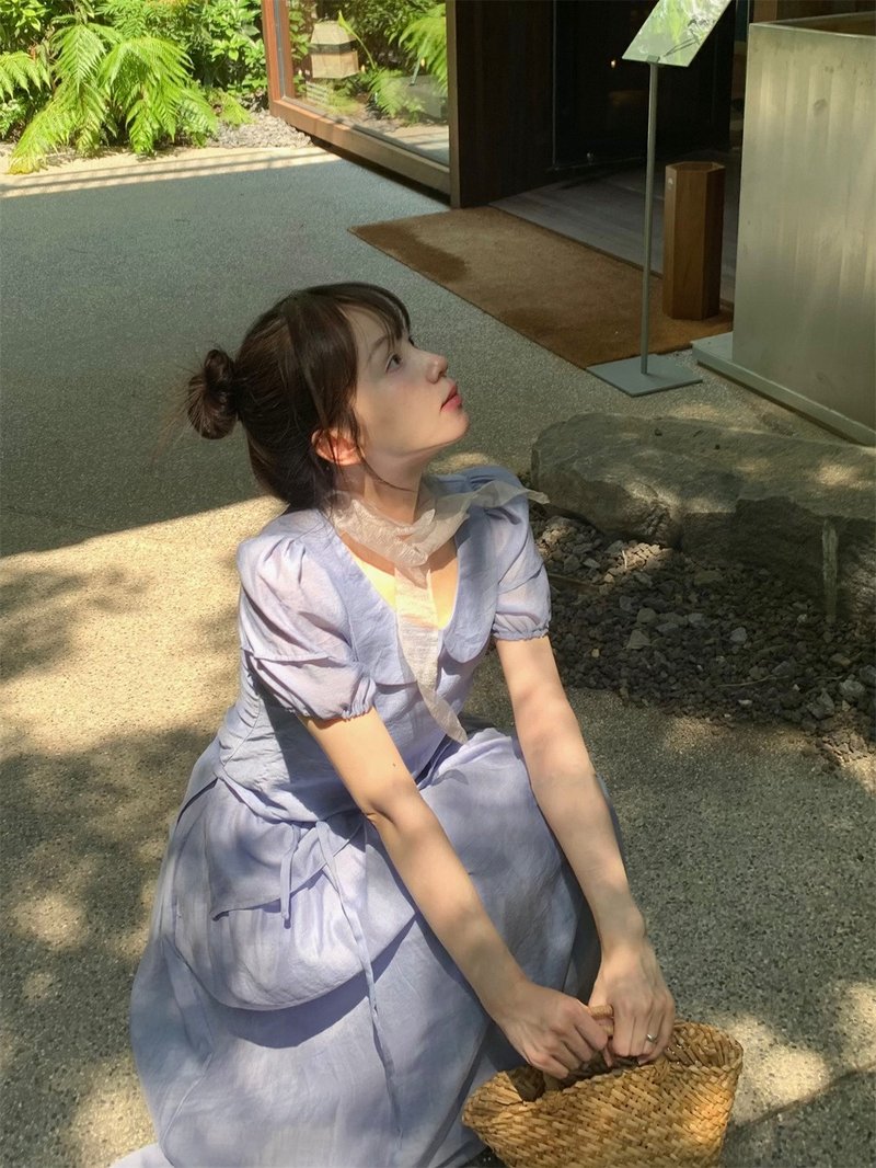 洋服襯衫半身裙套裝 娃娃領泡泡袖 顯白古著vintage 收腰顯瘦顯白 - 女襯衫 - 其他材質 