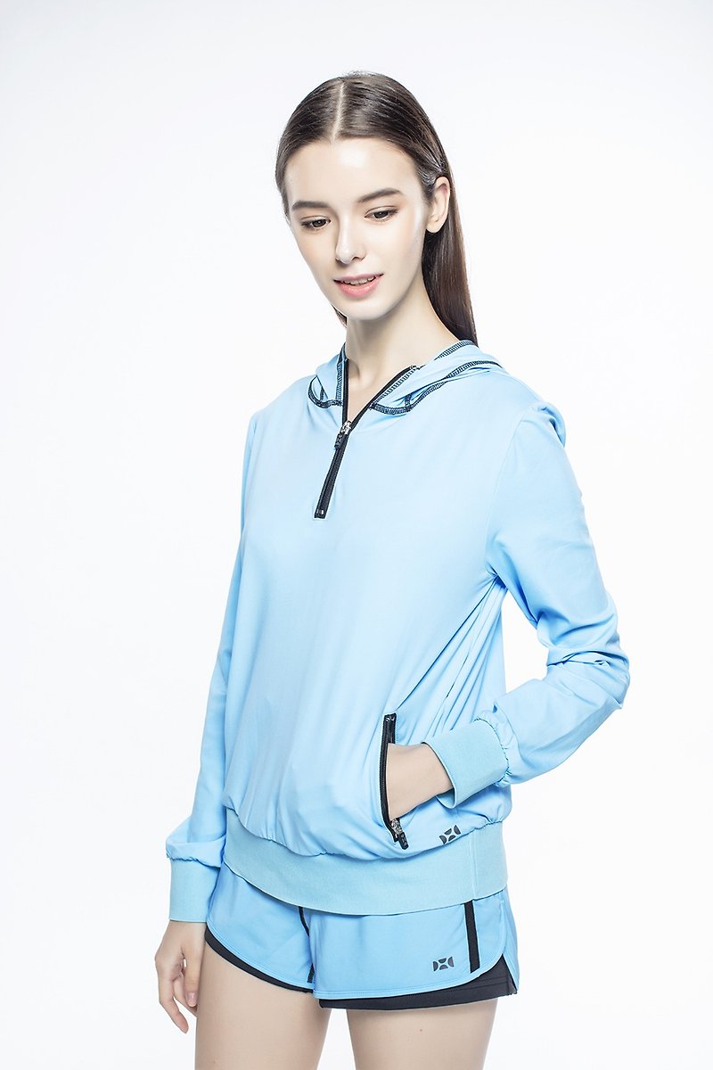 Functonal Hoodie with 2 pockets - Women - Blue - Women's Tops - Polyester Blue