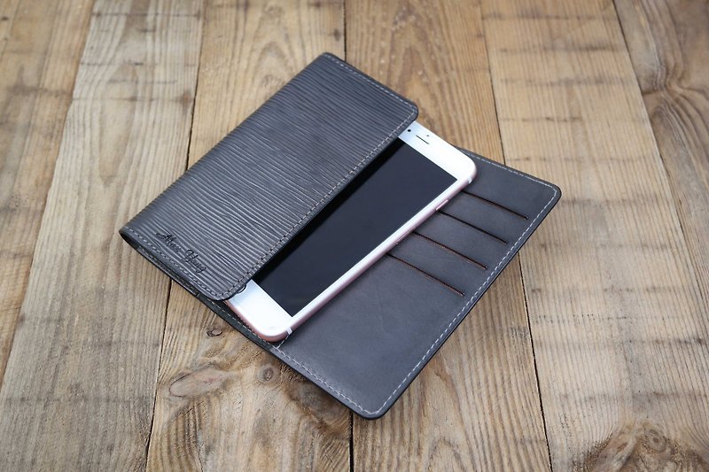 APEE革財布携帯電話のホルスターマニュアル~~奇妙なパターンの鉄灰色〜iphone 8プラス - スマホケース - 革 グレー