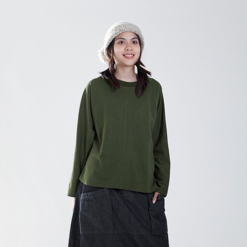 Casual back top with brogue collar - Women's Tops - Cotton & Hemp Green