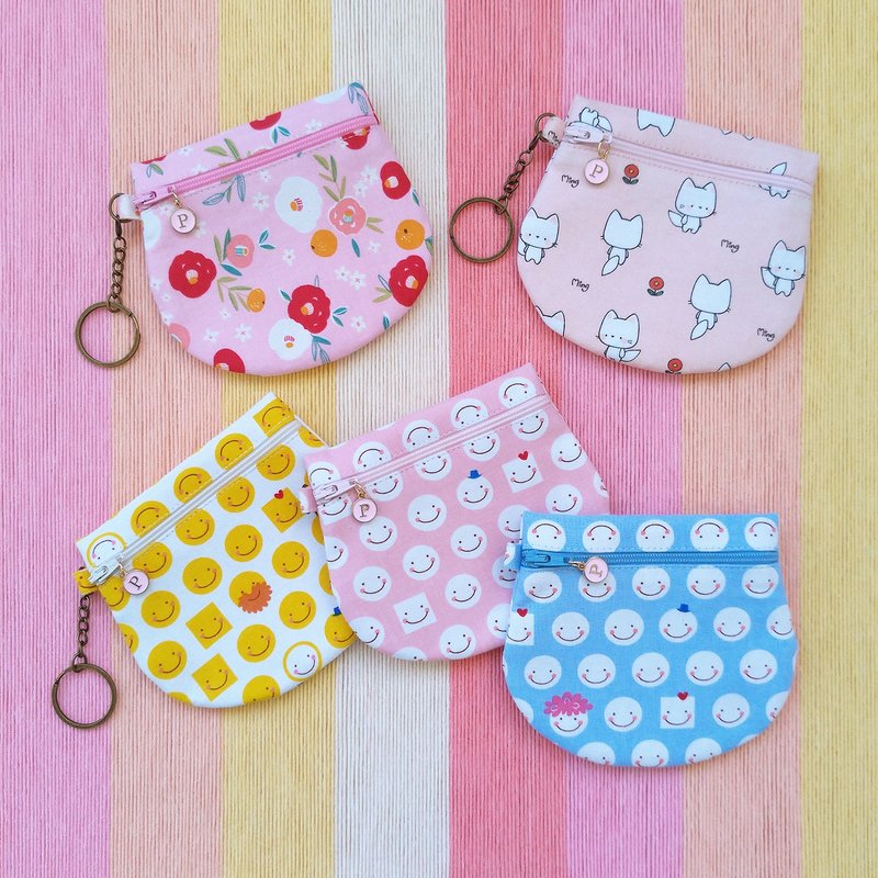零錢包-圓弧A款(笑臉、山茶花、小白貓)  1個 小錢包/收納包 - 零錢包/小錢包 - 棉．麻 多色