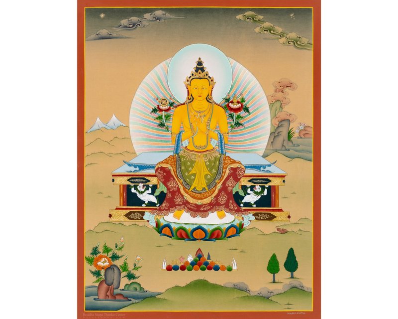 優雅的彌勒佛唐卡 | 西藏藝術   帶來慈悲與精神希望 - 壁貼/牆壁裝飾 - 其他材質 多色