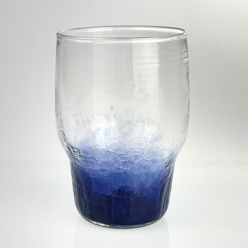 Blue ice cracked cup handmade glass pure hand blown - Cups - Glass Multicolor