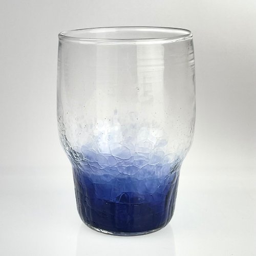 臺灣玻璃舘 幽藍冰裂杯 手作玻璃杯 純手工吹製