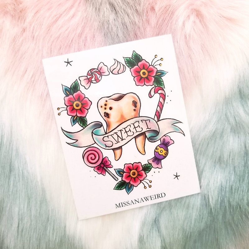 Candy and rotten tooth - temporary tattoo sticker - Temporary Tattoos - Paper 