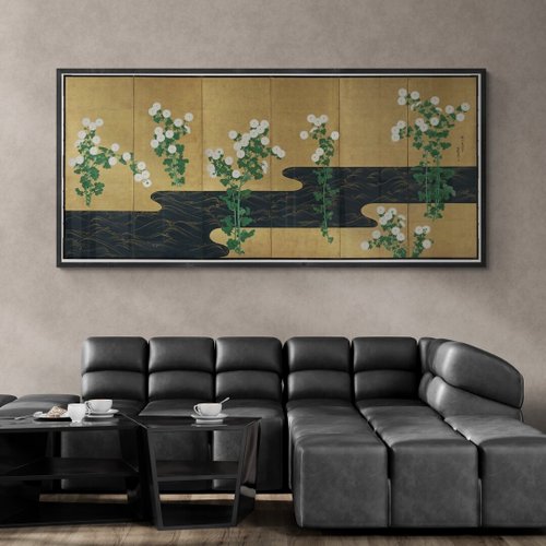 日本画　尾形光琳　アートポスター　鶴　外寸約1004×590mm 日本画 尾形光琳 アートポスター 鶴 外寸約1004×590mm 日本画