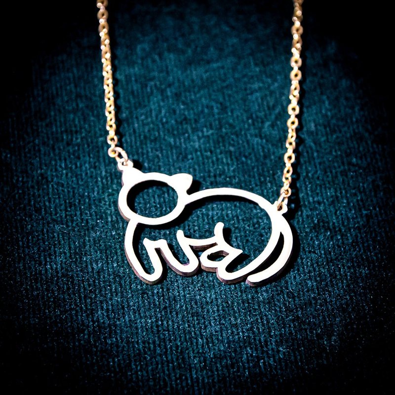 Abstract cute cat pendant - Necklaces - Copper & Brass Silver