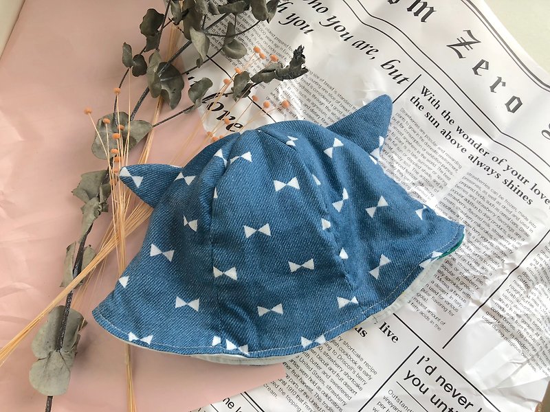 Fisherman hat double-sided bow knot graffiti cat ears baby toddler children&#39;s hat