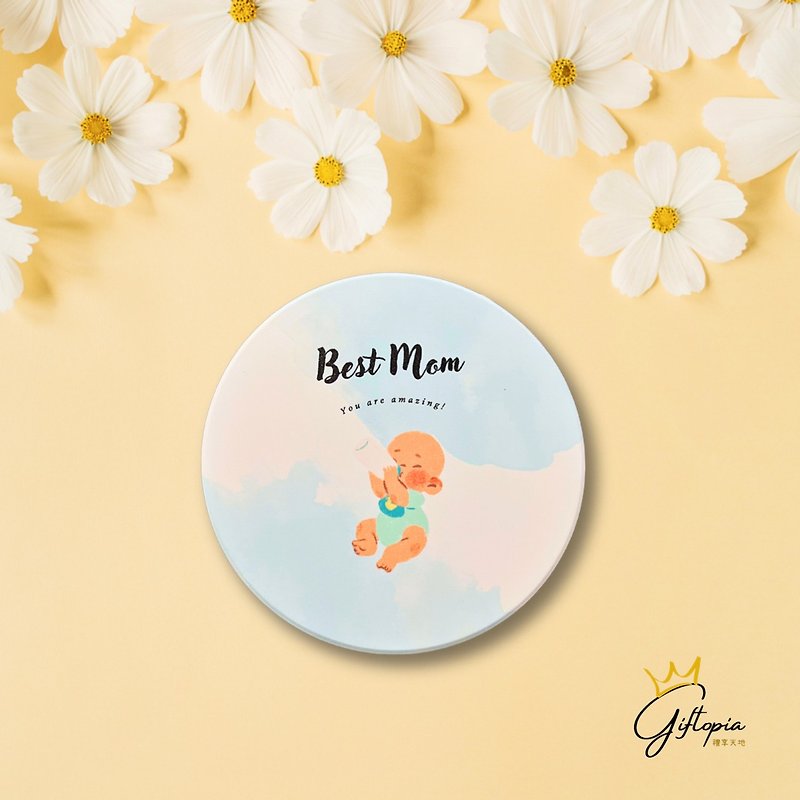 【Best Mom Best Mommy】Ceramic Absorbent Coaster Made in Taiwan - Coasters - Porcelain Multicolor