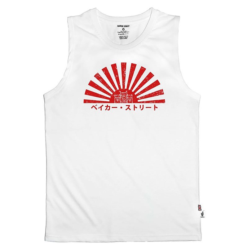 British Fashion Brand - Baker Street - Nippon Sun Printed Tank Top - Men's Tank Tops & Vests - Cotton & Hemp White