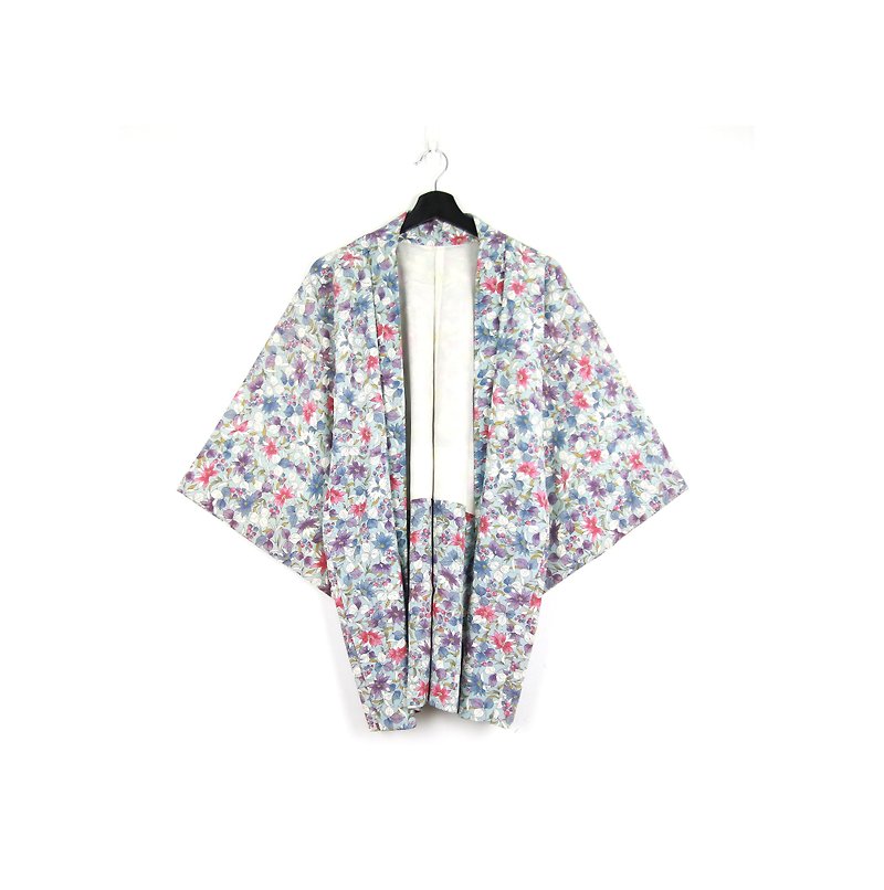 グリーン・ジャパンに戻ってきた赤ちゃんの手描きの花/ヴィンテージの着物 - ジャケット - シルク・絹 