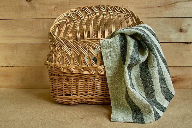 Set of 4 linen rustic kitchen stripe sguare towels, tea napkins, cottage style - ผ้ารองโต๊ะ/ของตกแต่ง - ลินิน 