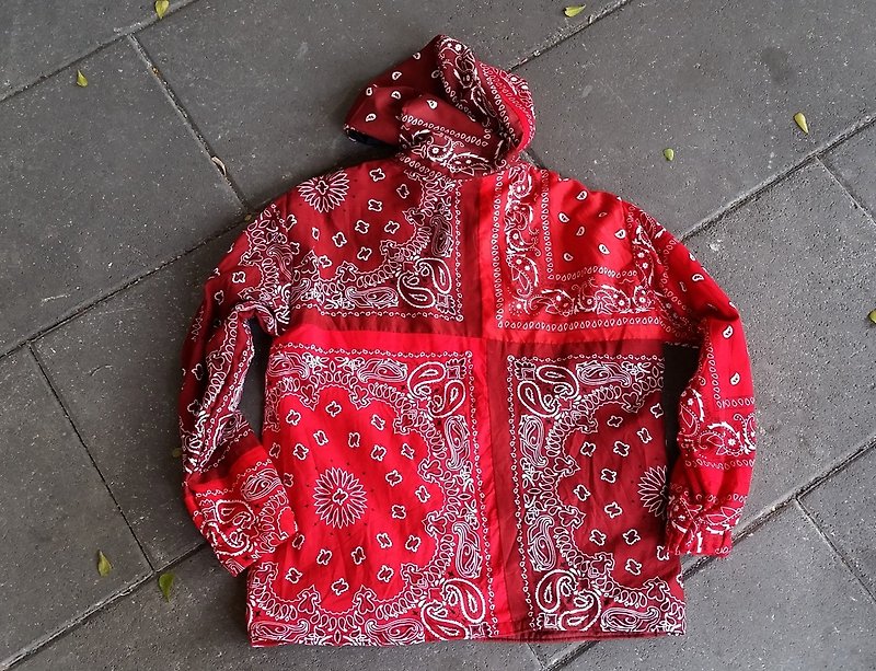 AMIN'S SHINY WORLD 手工訂製變形蟲頭巾拼接連帽外套 - 中性衛衣/T 恤 - 棉．麻 紅色