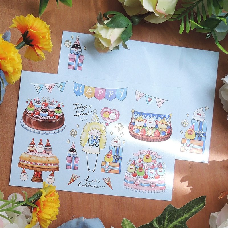 Birdie's Celebration Party Silver Star Paper Postcard - การ์ด/โปสการ์ด - กระดาษ สีน้ำเงิน